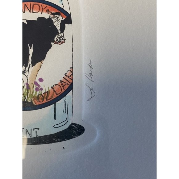 Darlene Hardie Cow Milk Bottle Etching Print Colored Framed Signed Farmhouse - Picture 5 of 9
